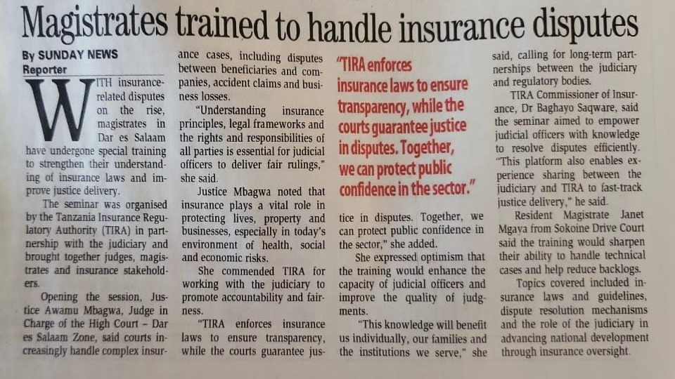 Magistrates trained to handle insurance disputes - Daily News (Newspaper)