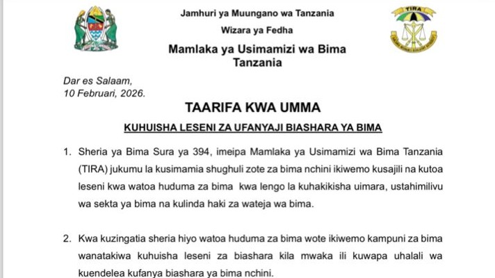TAARIFA KWA UMMA: KUHUISHA LESENI YA UFANYAJI BIASHARA YA BIMA